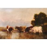 After Christian Friedrich Mali (1832-1906) British. Cattle Watering in a River Landscape, Oil on