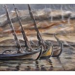 Danila Ivanovich Vassilieff (1897-1958) Russian. A Study of Three Boats, Oil on Unstretched