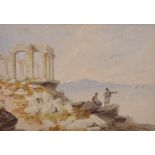 William Page (1794-1872) British. A View of the Sounion Temple, with Figures, Watercolour, 7” x