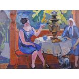 Viktor Fedorovitch Vassine (1919-1997) Russian. “The Tea Time”, Two Figures seated at a Table, Oil