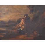 Late 18th Century English School. Young Boys Fishing, Oil on Panel, 9.5” x 12” (24.2 x 30.5cm)