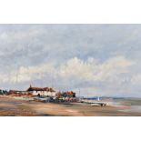 Ivan Taylor (1946- ) British. “Burnham Overy, Staithe, Norfolk”, a Beach Scene, Oil on Board,