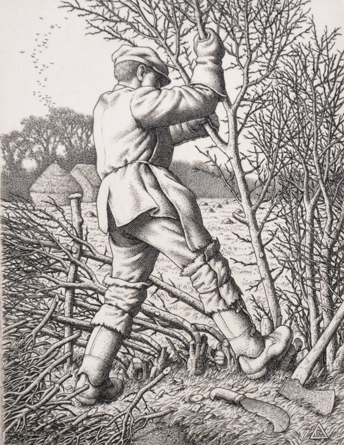 Stanley Anderson (1884-1966) British. “Hedge-laying”, Etching, Signed in Pencil, Mounted,