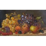 William Henry Hunt (1790-1864) British. Still Life of Fruit on a Ledge, Oil on Board, Arched, 8.5” x