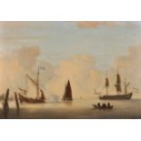 Hetterschy (18th Century) Dutch. A Shipping Scene in Calm Waters, with Figures in a Boat, Oil on