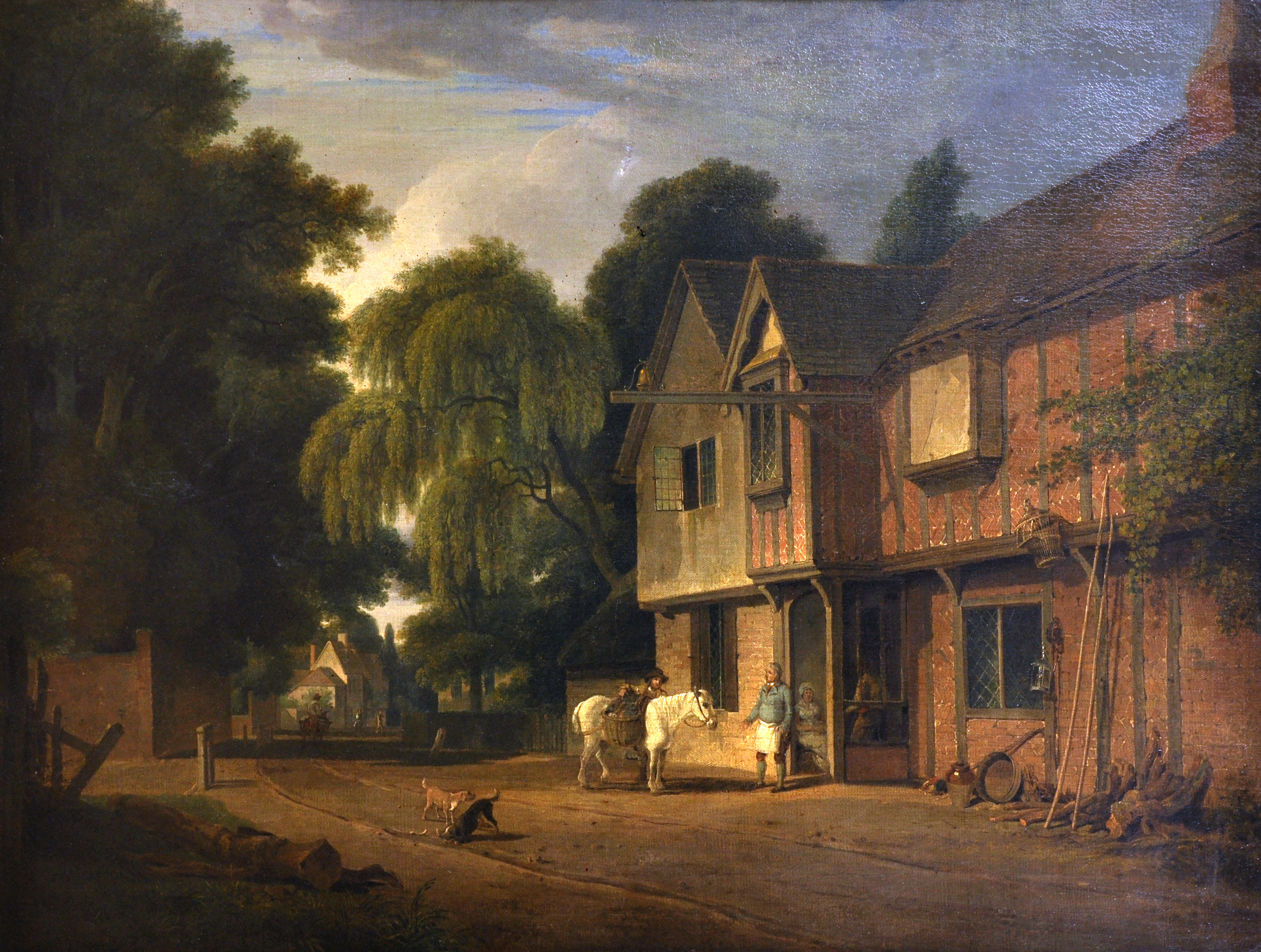 Andrew Wilson (1780-1848) British. “A View of The Bell Inn Hurley, Herts”, with Figures and Dogs