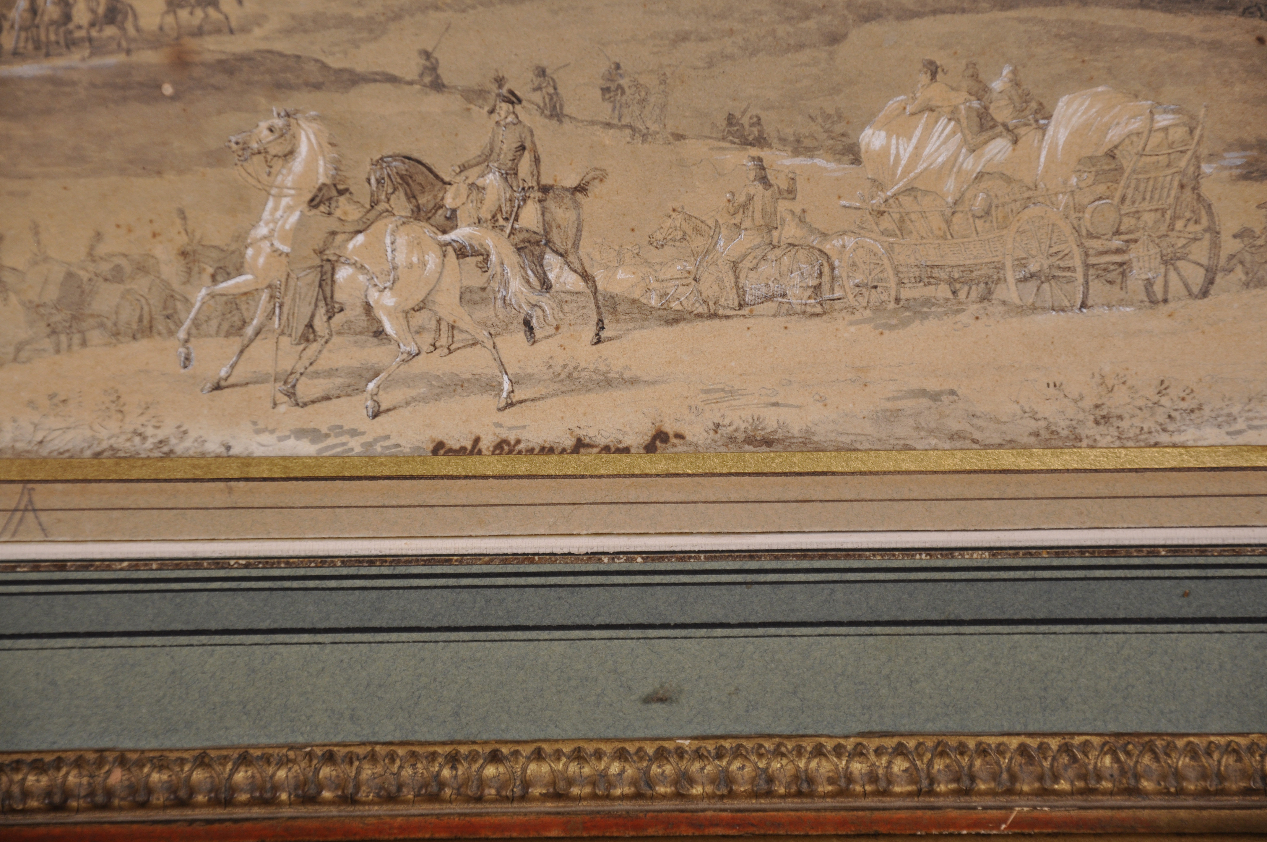 Late 18th Century French School. A Military Engagement, Pencil and Wash, Indistinctly Signed, in a - Image 3 of 6