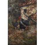 John Falconar Slater (1857-1937) British. Chickens in a Farmyard, Oil on Board, Signed, 12” x 8” (