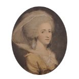 Late 18th Century English School. Bust Portrait of an Elegant Lady, Watercolour, Oval, 9.25” x 7.75”
