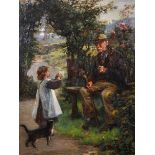 Frank Coleman (fl.1885-1892) British. “A Pretty Kitten”, a Young Girl Showing the Kitten to a Seated