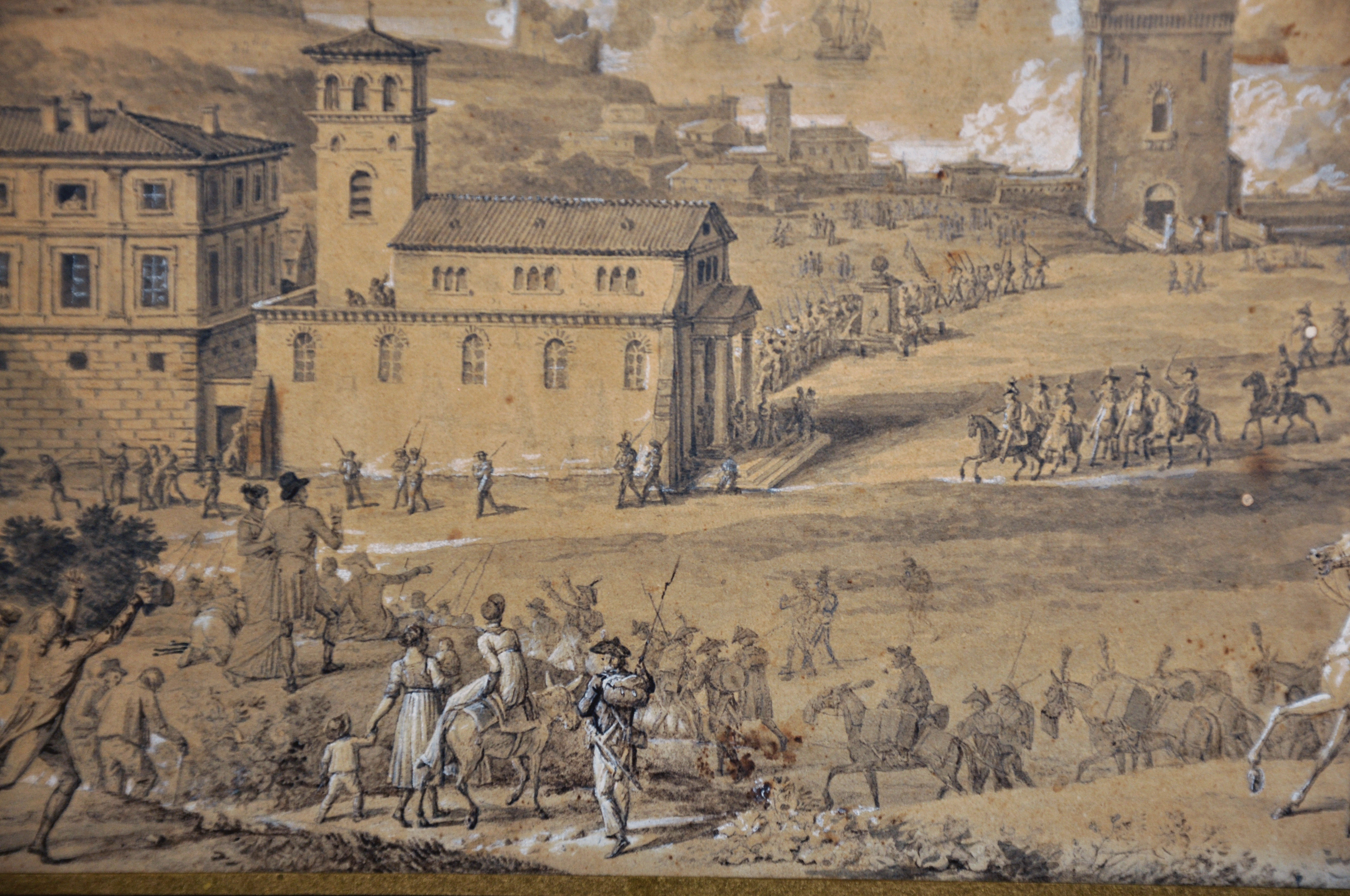 Late 18th Century French School. A Military Engagement, Pencil and Wash, Indistinctly Signed, in a - Image 4 of 6