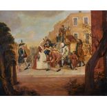 Late 18th Century English School. A Street Scene with Figures by a Sedan Chair. Oil on Panel,
