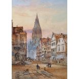 Edward W Nevil (19th – 20th Century) British. ‘Frankfurt’, a Street Scene with Figures, Watercolour,