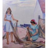 Viktor Fedorovitch Vassine (1919-1997) Russian. “Fishing Nets”, Two Ladies working on the Nets,