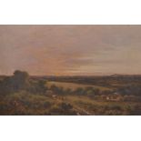 L Richards (19th – 20th Century) British. “Evening Glow Surrey Weald”, Oil on Canvas, Signed with