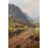 G… Wright (19th – 20th Century) British. A Highland Landscape, with a Shepherd and Flock, Oil on