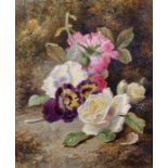 George Goodman (19th Century) British. Roses and Pansies, Oil on Canvas, Signed, and Signed and
