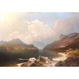 Franz Richard Unterberger (1838-1902) “View of Achensee Tyrol”, a Mountainous River Landscape,