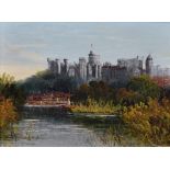 Robert Allan (19th – 20th Century) British. “Windsor Castle, Dead Water”, Oil on Board, Inscribed on
