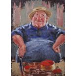 John Witlock Codner (1913-2008) British. Study of a Butcher, Oil on Panel, Inscribed on the reverse,
