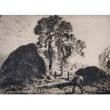 George Clausen (1852-1944) British. A Harvesting Scene, Etching, Signed in Pencil, 5” x 6.75” (12.