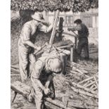 Stanley Anderson (1884-1966) British. “Hurdle-makers”, Line Engraving, Signed, Inscribed ‘Ed = 50”