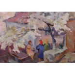 Viktor Fedorovitch Vassine (1919-1997) Russian. “Spring in Crimea”, with Figures under a Blossom