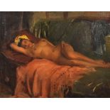 Cowan Dobson (1894-1980) British. Study of a Reclining Nude, Lying on a Bed, Oil on Canvas,