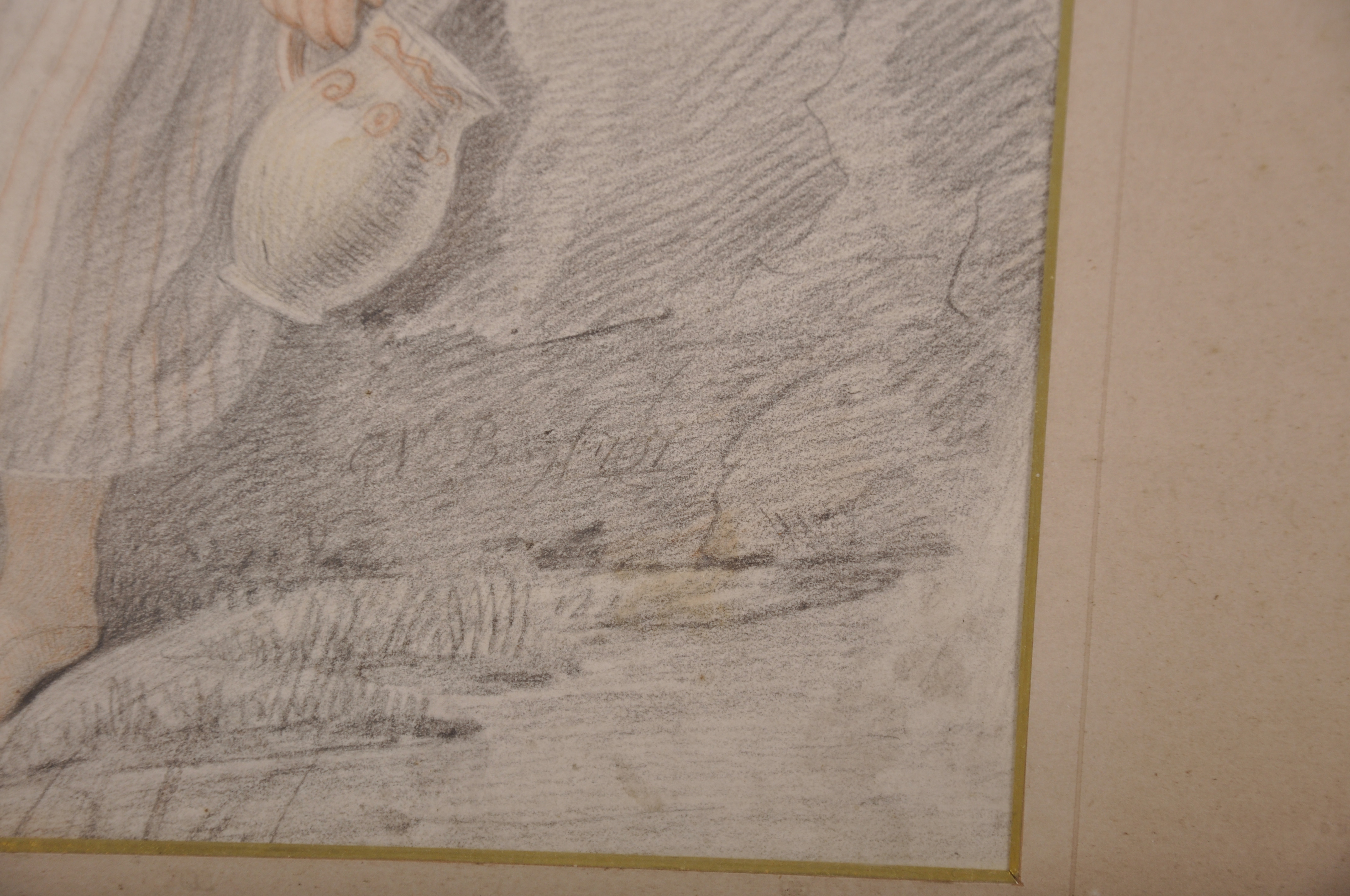 Gijsbertus Johannes Van Den Berg (1769-1817) Dutch. A Young Girl Holding a Water Pitcher, Black - Image 3 of 4