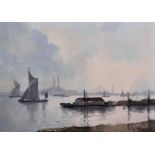 Charles Smith (1913-2003) British. “Morning Gravesend”, with Boats, Oil on Canvas, Signed and