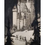 19th Century European School. Figures Carrying Game by a Castle, Etching, 9.75” x 7.75” (24.7 x 19.