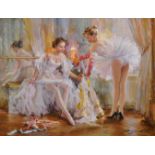 Konstantin Razumov (1974- ) Russian "Two Dancers before the Performance" Oil on Canvas Signed in