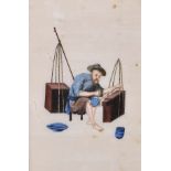 19th Century Japanese School. Study of a Seated Tradesman, Watercolour on Rice Paper, Unframed,