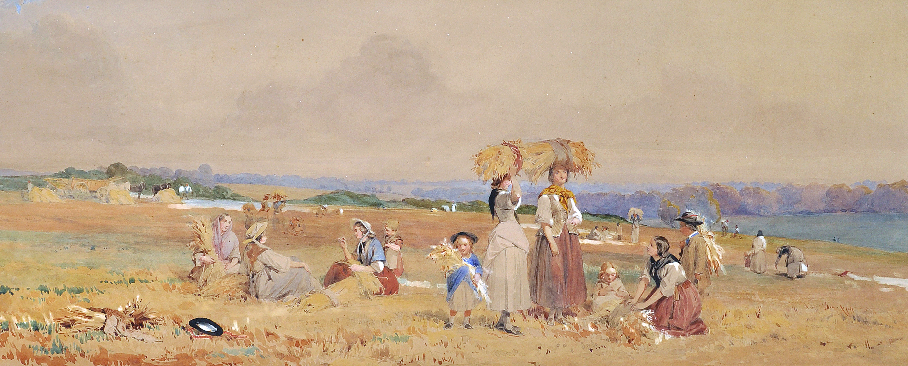 John Ritchie (1846-1875) British. “Harvest”, with Figures Resting during the Harvest, Watercolour,