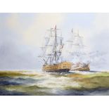 Ken Hammond (1948- ) British. "G4 Gun English War Ship Firing on the French", Oil on Canvas,