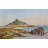 John Mulcaster Carrick (1833-1895) British. St Michael’s Mount, with Figures on the Causeway, Oil on