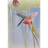 20th Century Chinese School. Study of an Oriental Bird on a Branch, Mixed Media, Signed with