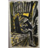 Theodor Kern (1900-1969) Austrian. "London Underground", Mixed Media, Signed in Pencil, 30" x 20" (