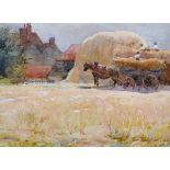 H… Rogers (20th Century) British. A Harvesting Scene, Watercolour, Signed, 5.5” x 7.25” (14 x 18.