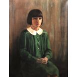 Harry Dixon (1861-1942) British. Portrait of a Young Girl Seated, in a Green Dress with a White