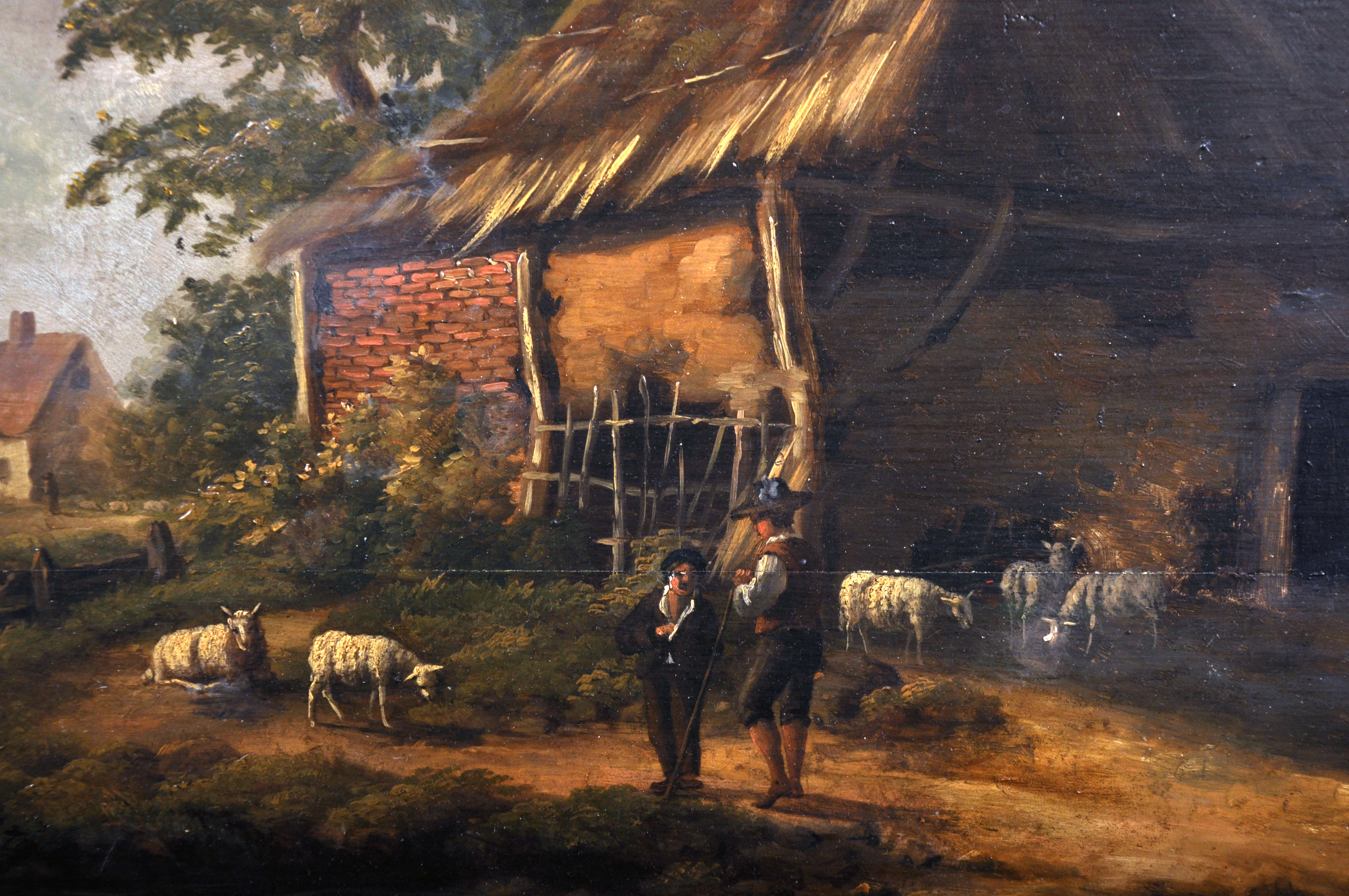 18th Century Dutch School. A River Landscape, with Figures and Sheep by Farm Buildings, Oil on - Image 3 of 4