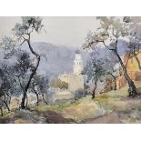 Ernest Savage (1906-2017) British. “Monastery in the Mountains, Levanto, Italy”, Watercolour,