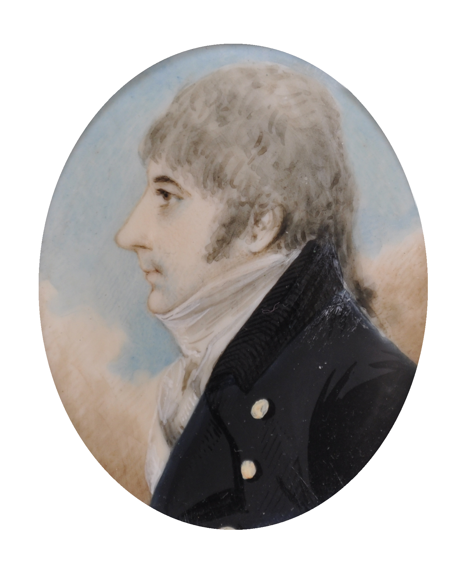 Early 19th Century English School. Portrait of a Gentleman in Profile, Miniature, with plaited