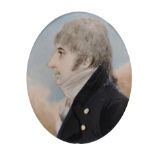 Early 19th Century English School. Portrait of a Gentleman in Profile, Miniature, with plaited