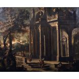 Circle of Viviano Codazzi (1604-1670) Italian. Figures outside a Classical Temple, Oil on Canvas, in