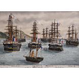 J…S…M… (19th Century) European. “Ville Franche, 1883”, with Moored Boats, Watercolour, Signed,