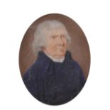 Henry Bone (1755-1834) British. Portrait of a Gentleman wearing a Blue Coat, Miniature, Signed,