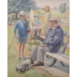 Francis H Dodd (1874-1949) British. Figures in Conversation by a Park Bench, at the side of the