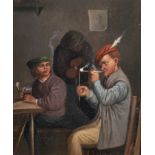 19th Century German School. Figures in a Tavern Interior, Oil on Metal, 8” x 6.75” (20.3 x 17.2cm)