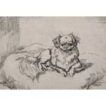 Athene Andrade (1908-1973) British. Study of a Pekingese on a Cushion, Etching, Signed in Pencil,
